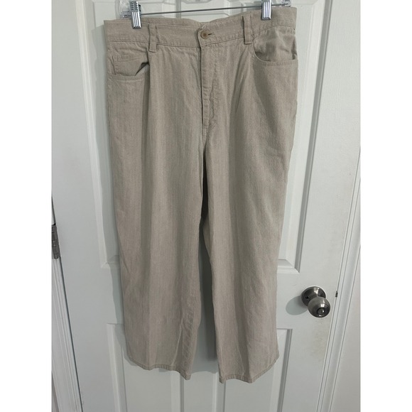 Liz Claiborne LizSport Beige Linen Blend Cropped Pants Size 14 Womens - Picture 1 of 7